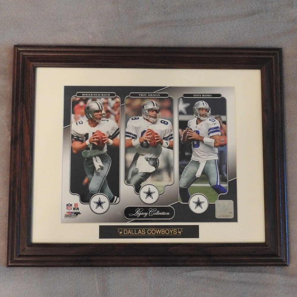 Vintage Dallas Cowboys Framed Art NFL Football Staubach Aikman Romo